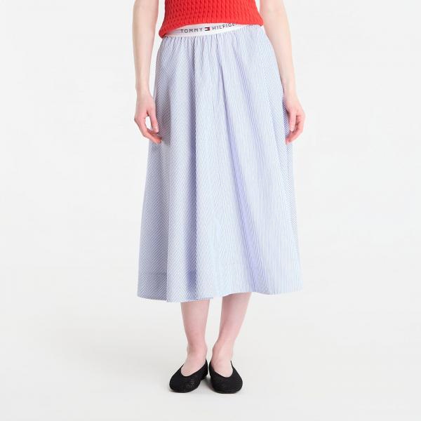 Sukně Tommy Hilfiger Poplin Branded Midi Skirt Misty Lazuli Blue Stripe S