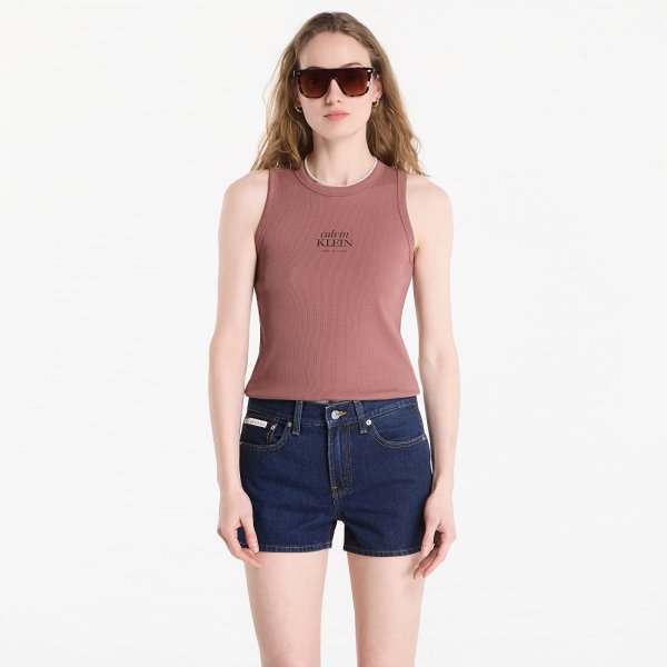 Tílko Calvin Klein Jeans Sl 2X2 Baby Rib Logo Crew Tank Sierra Brown S