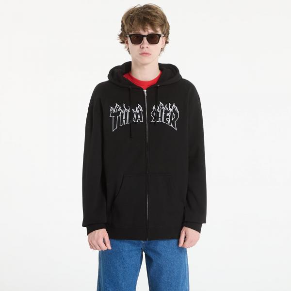 Mikina Thrasher Flame Embroidered Zip Hoodie Black S