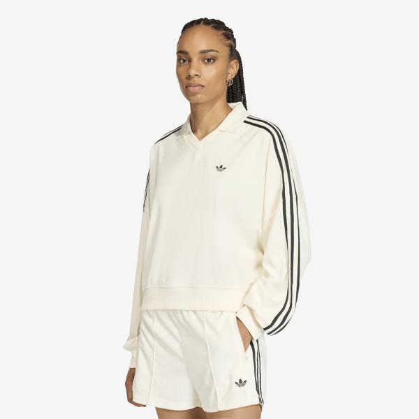 Tričko adidas Terry Towel V Neck Long Sleeves Polo Shirt Off White L