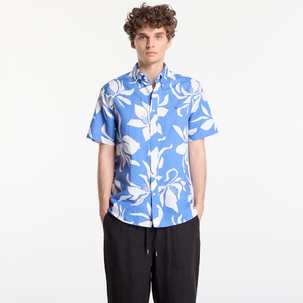 Košile Tommy Hilfiger Regular Fit Linen Blend Short Sleeve Shirt Dark Blue Indigo L