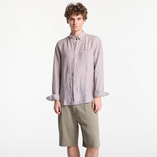 Košile Tommy Hilfiger Linen Bengal Stripe Rf Shirt Safari Canvas/ White L