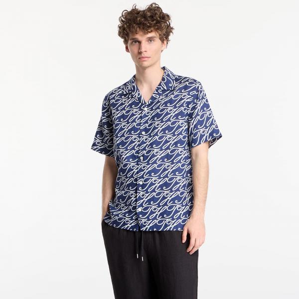 Košile Tommy Hilfiger Regular Fit Pure Linen Short Sleeve Shirt Dark Blue Indigo L