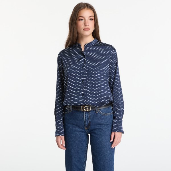 Košile Michael Kors Polka Dot Print Satin Shirt Midnight Blue S