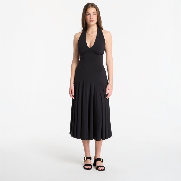 Šaty Michael Kors Stretch Matte Jersey Halter Midi Dress Black L
