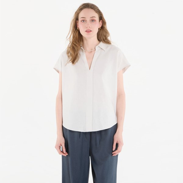 Košile Calvin Klein Linen Cks Ss Classic Fit Shirt White Sand L