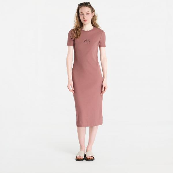 Šaty Calvin Klein Jeans Ss 2X2 Baby Rib Logo Midi Dress Sierra Brown L
