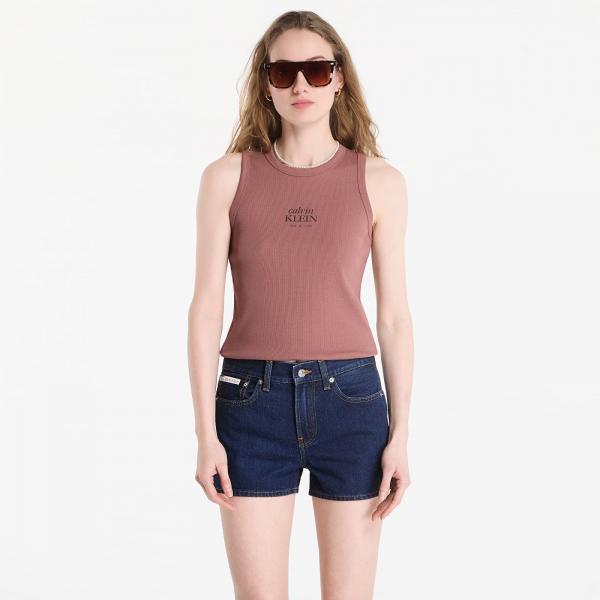 Tílko Calvin Klein Jeans Sl 2X2 Baby Rib Logo Crew Tank Sierra Brown XS