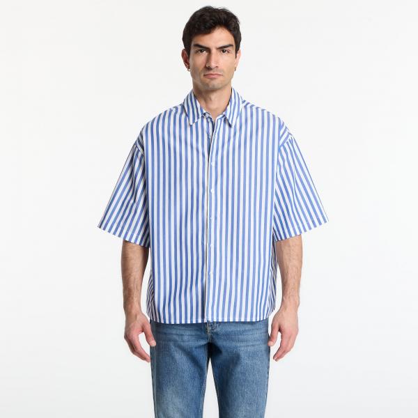 Košile Urban Classics Striped Short Sleeve Summer Shirt White/ Blue XL