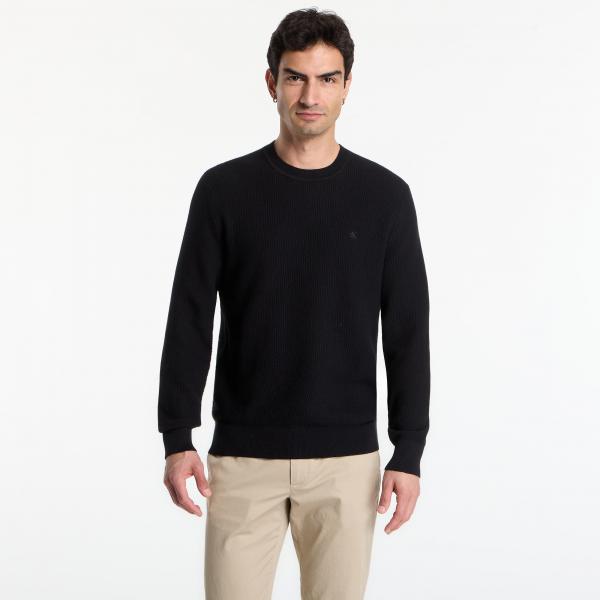 Svetr Calvin Klein Ls Textured Cotton Crewneck Sweater Black M
