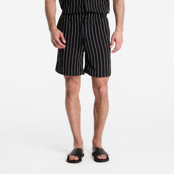 Šortky Urban Classics Striped Crinkle Resort Shorts Black/ Off White L