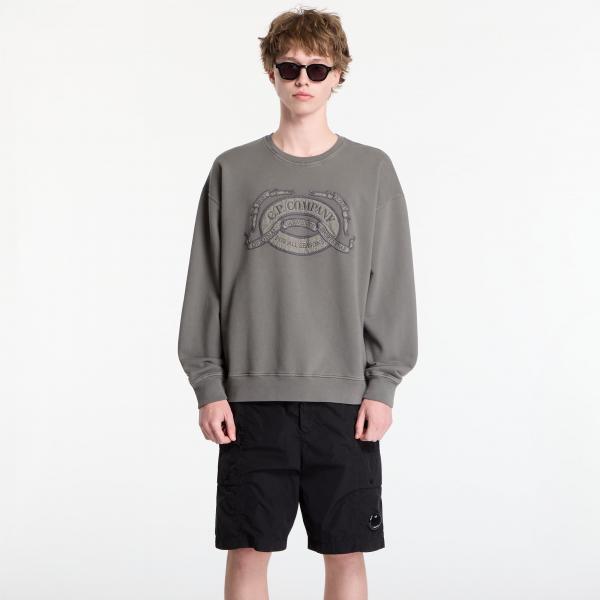 Mikina C.P. Company Diagonal Fleece Boxy Logo Crewneck Sweatshirt Gunmetal XXL