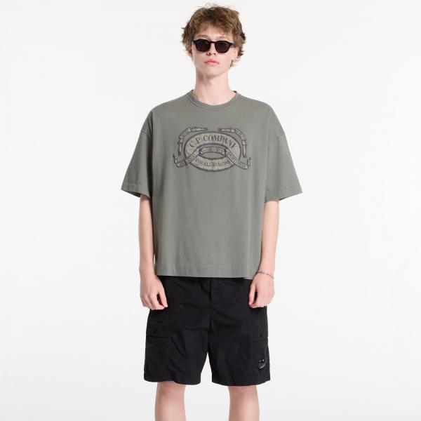 Tričko C.P. Company 20/1 Jersey Short Sleeve Boxy Logo T-Shirt Gunmetal XL
