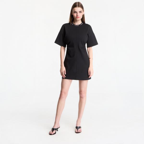 Šaty Calvin Klein Jeans Ss Logo Rib Interlock T-Shirt Dress Black M