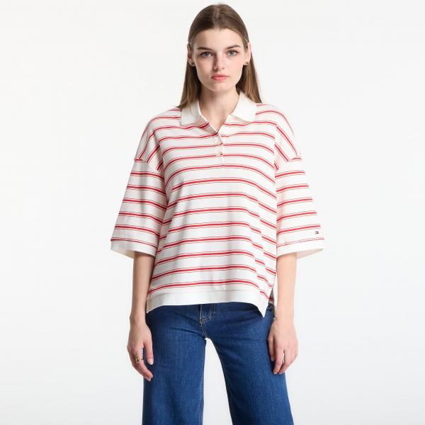 Tričko Tommy Hilfiger Multistp Oversized Ss Polo Tee Multi Stp Ecru / Fire Red XS