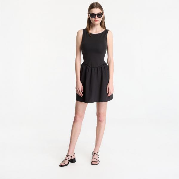 Šaty GAP Sl High Neck Mixed Media Mini Dress Black S