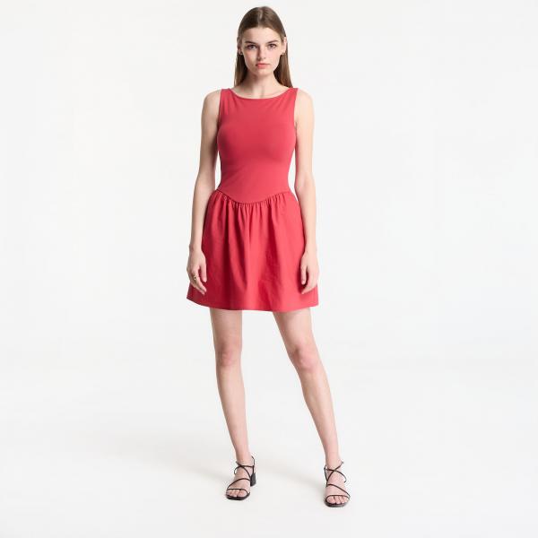 Šaty GAP Sl High Neck Mixed Media Mini Dress Red S