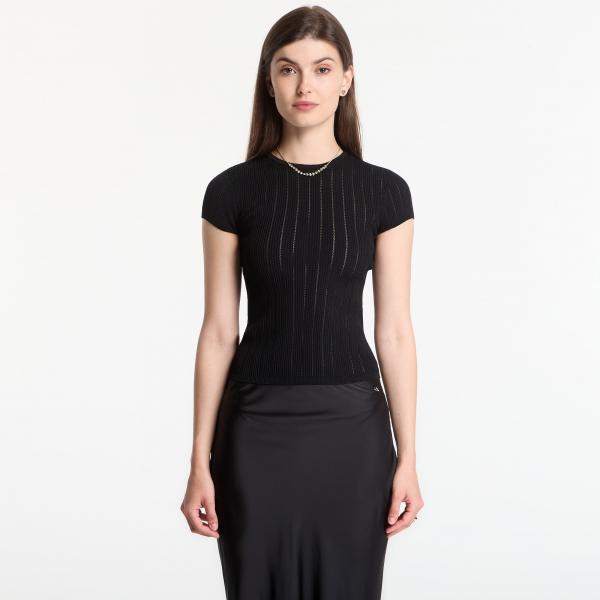 Tričko GUESS Ss Cn Rib Pointelle Mix Kara S Jet Black L