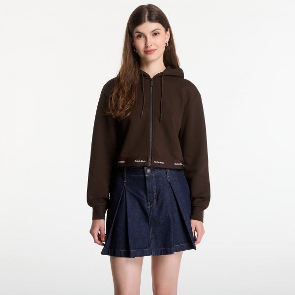 Mikina Calvin Klein Jeans Ls Terry Logo Waist Cropped Fz Hoodie Dark Coffee M