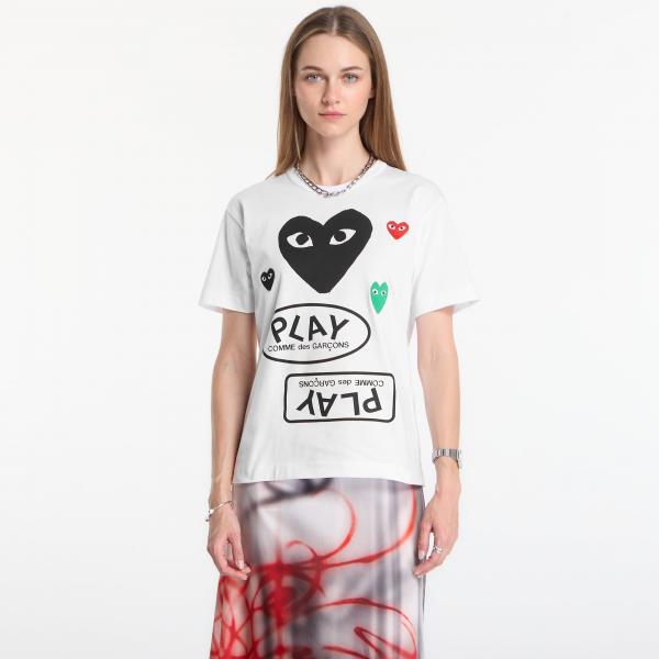 Tričko Comme des Garçons PLAY T-Shirt Red Black Green Emblem Knit UNISEX White L