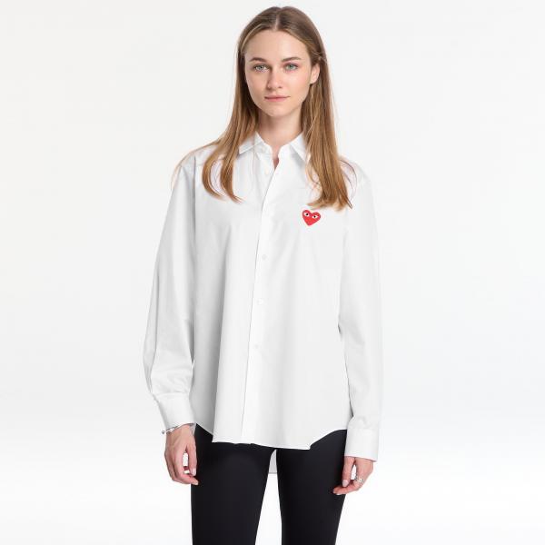 Košile Comme des Garçons PLAY Shirt Red Emblem Woven UNISEX White XL