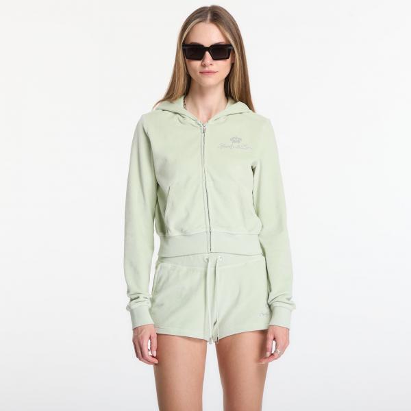 Mikina Sporty & Rich Juicy Script Velour Zip Hoodie Sage M