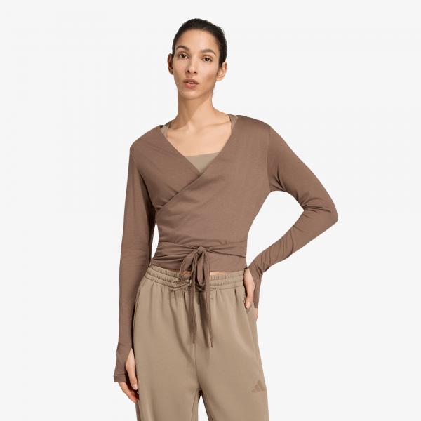 Tričko adidas 3-Stripes Studio Soft Ballet Wrap Top Earth Strata/ Glow Blue M