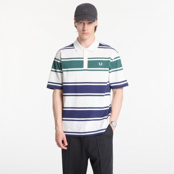 Tričko Fred Perry Relaxed Striped Polo Shirt Beige M