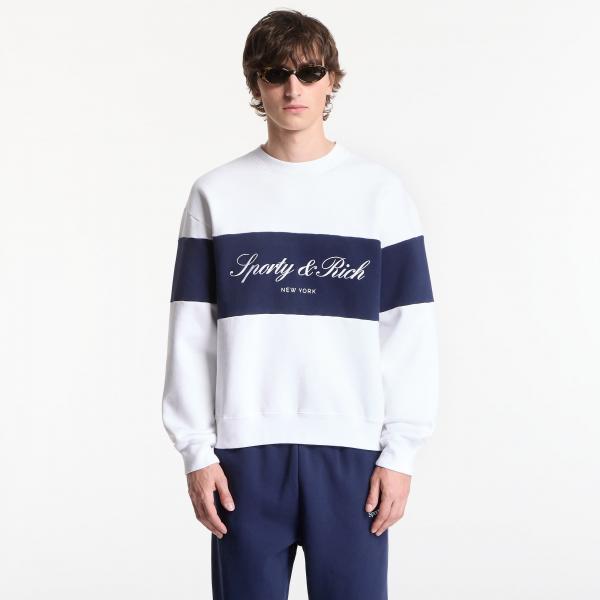 Mikina Sporty & Rich Signature Logo Block Crewneck UNISEX White/ Dark Navy L