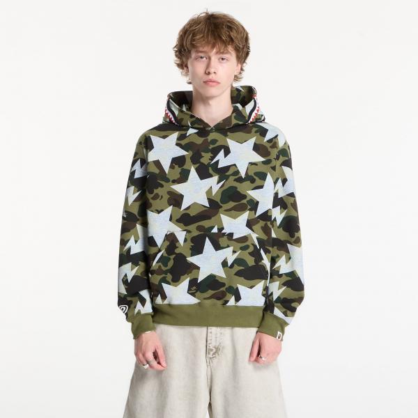 Mikina A BATHING APE Sta Over Print 1st Camo Shark Cropped Fi Green UNISEX M
