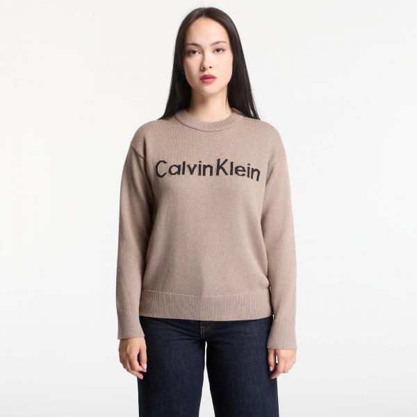 Svetr Calvin Klein Jeans Contrast Logo Ls Sweater Shiitake Melange S