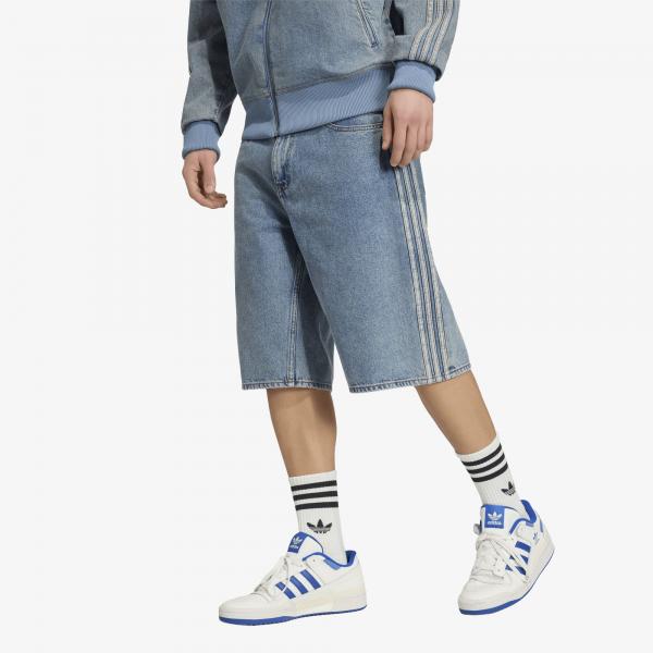 Šortky adidas Firebird Adicolor Denim Jorts Mid-rise Straight Leg Worn Blue Denim 34