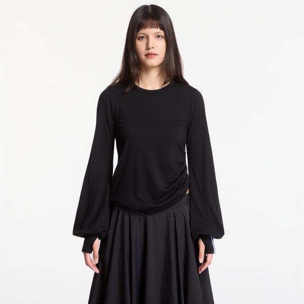 Tričko Y-3 Wool Cinched Drape Long Sleeve Long-Sleeve Top Black XS