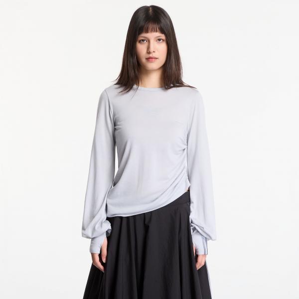 Tričko Y-3 Wool Cinched Drape Long Sleeve Long-Sleeve Top Lgh Solid Grey S