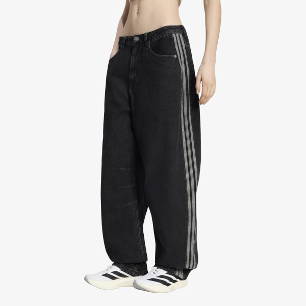 Džíny adidas High Rise Barrel Leg Denim Pant True Black Denim 30/32
