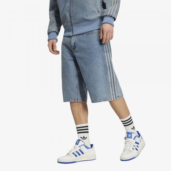 Šortky adidas Firebird Adicolor Denim Jorts Mid-rise Straight Leg Worn Blue Denim 30