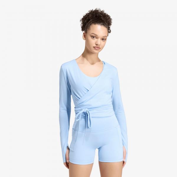 Tričko adidas 3 Stripes Studio Soft Ballet Wrap Top Glow Blue/ Earth Strata XL