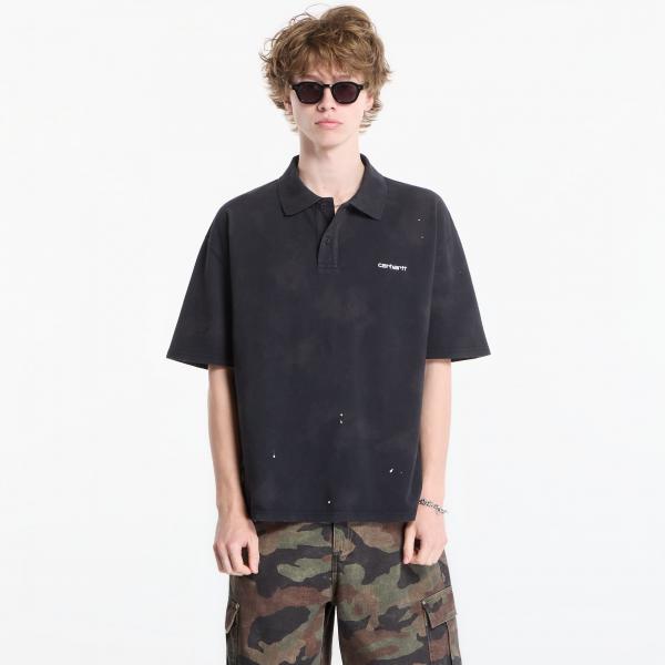 Tričko Carhartt WIP S/S Painter Polo UNISEX Black Destroy Wash, Splatter XXL