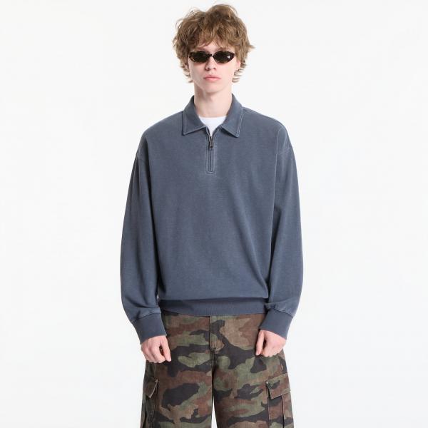 Tričko Carhartt WIP Harper Polo UNISEX Carbon Garment Dyed S