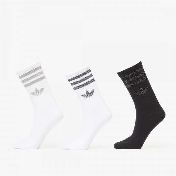 Ponožky adidas 3 Stripes Glitter Crew Socks 3-Pack White/ Silver Met./ Black XS