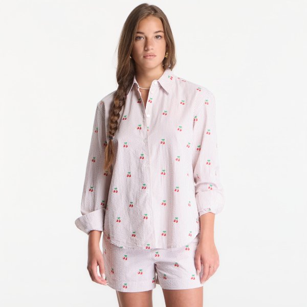 Košile MC2 Saint Barth Meredith Shirt Seersucker Stripes V Cherry M