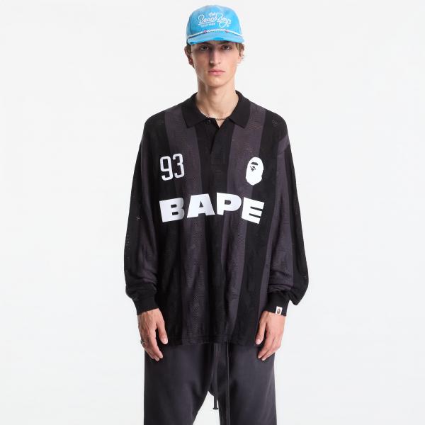 Tričko A Bathing Ape Sta Stripe Pattern Jacquard Multi Logo Relaxed Fit Ls Tee UNISEX Black M