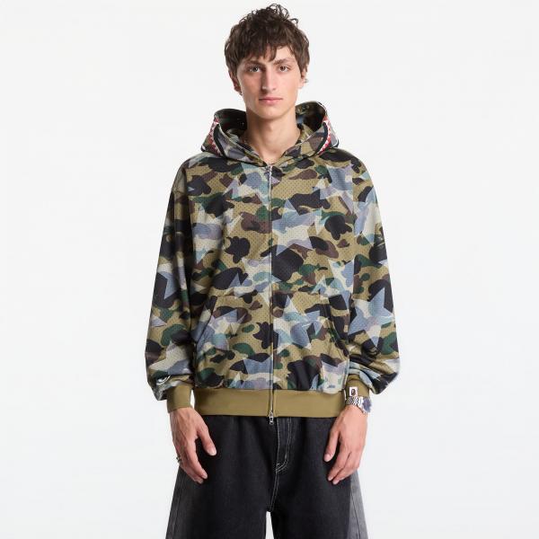 Mikina A Bathing Ape Sta Over Print 1st Camo Mesh Shark Cropped Fit Full Zip Hoodie UNISEX Green XL