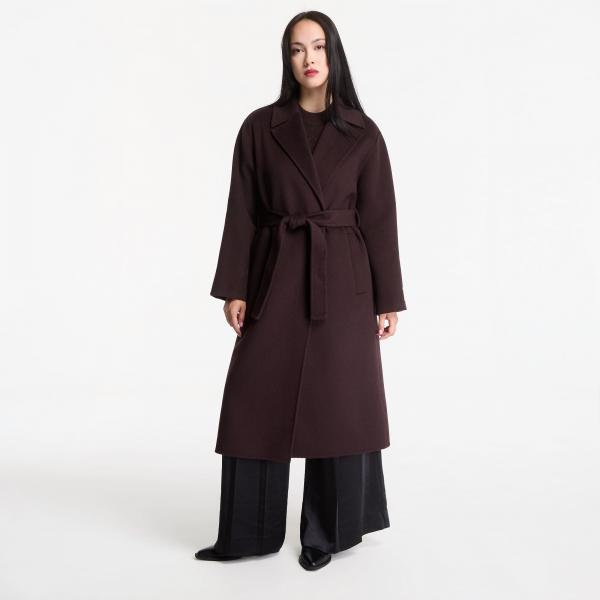 Kabát Calvin Klein Classic Df Wool Wrap Coat Dark Brown XS
