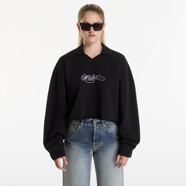 Mikina Off-White Embr Script Crop Polo Crew Black-White S