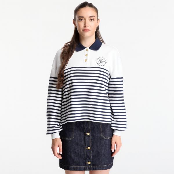 Mikina Tommy Hilfiger Roundal Collar Sweatshirt Wide Strp Ecru / Dark Night Navy S