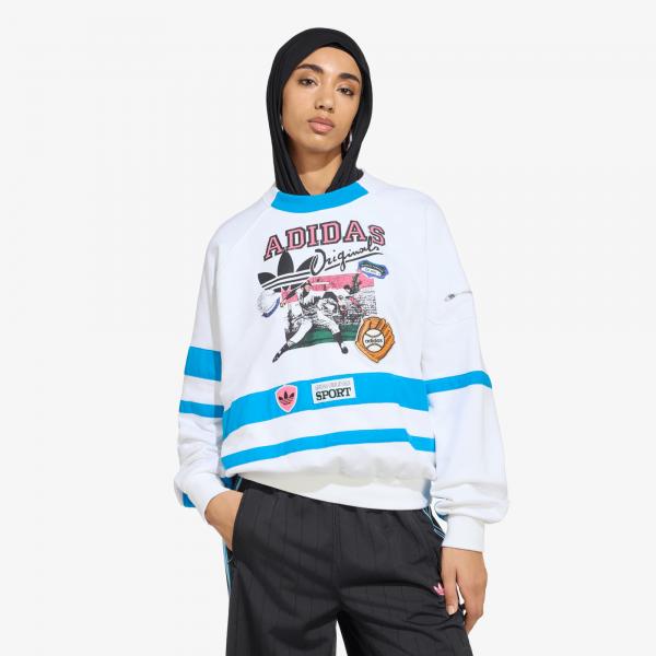 Mikina adidas Archive Sweater Baseball White/ Bright Blue XS