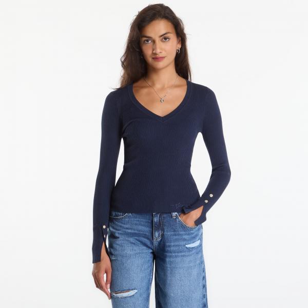 Svetr GUESS Ls Vn Ellie Sweater Blackened Blue L