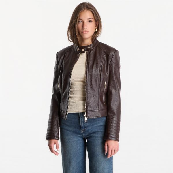 Bunda GUESS Marlene Caribou Pu Moto Jacket Chocco Brown M