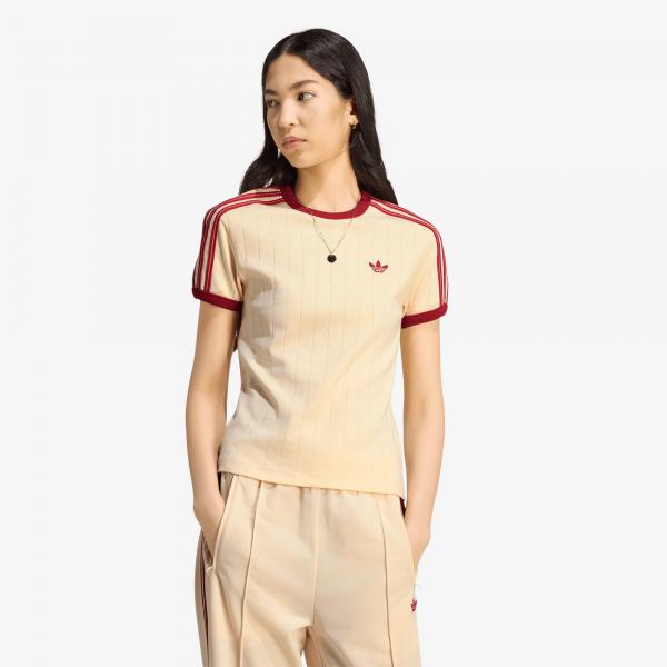 Tričko adidas Pinstripe Short Sleeve Slim T-Shirt Warm Vanilla/ Team Victory Red/ Preloved Scarlet XS